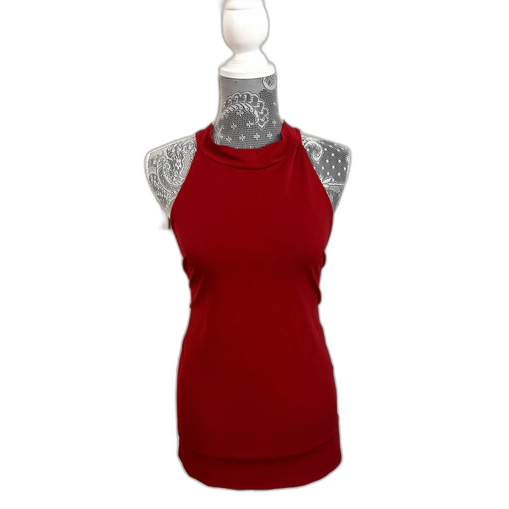 Banana Republic Women's Red Sleeveless Cowl Neck Back Bow Blouse Top Shirt Large